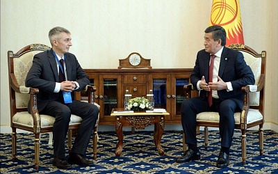 November 19, 2019 - Sooronbay Jeenbekov, President of the Kyrgyz Republic, met with Andrey Shirokov, Executive Director of the EFSD managed by the Eurasian Development Bank (EDB), during EFSD delegation's visit to Bishkek