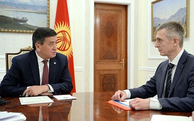 26.02.2019 Sooronbay Jeenbekov, President of the Kyrgyz Republic, met with Andrey Shirokov, Executive Director of the Eurasian Fund for Stabilization and Development managed by the Eurasian Development Bank, during EFSD delegation's visit to Bishkek